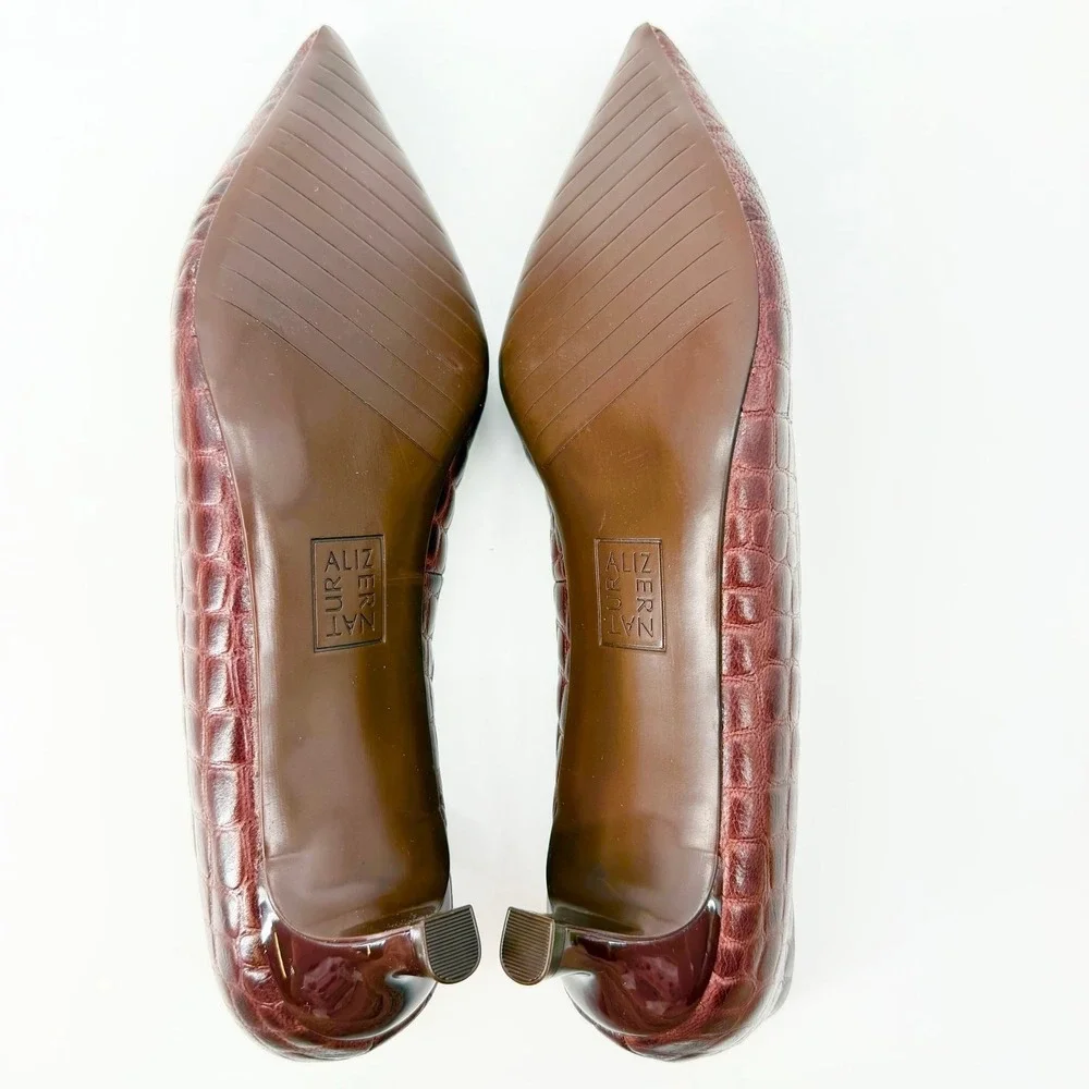 Naturalizer Natalia Kitten Heel Pumps 10W Wide Burgundy Croc Leather NIB Comfort